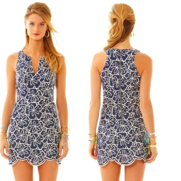Lilly Pulitzer Augusta Shift True Navy Metallic Sanddollar Eyelet - NWT - Size 2 - Picture 1 of 2